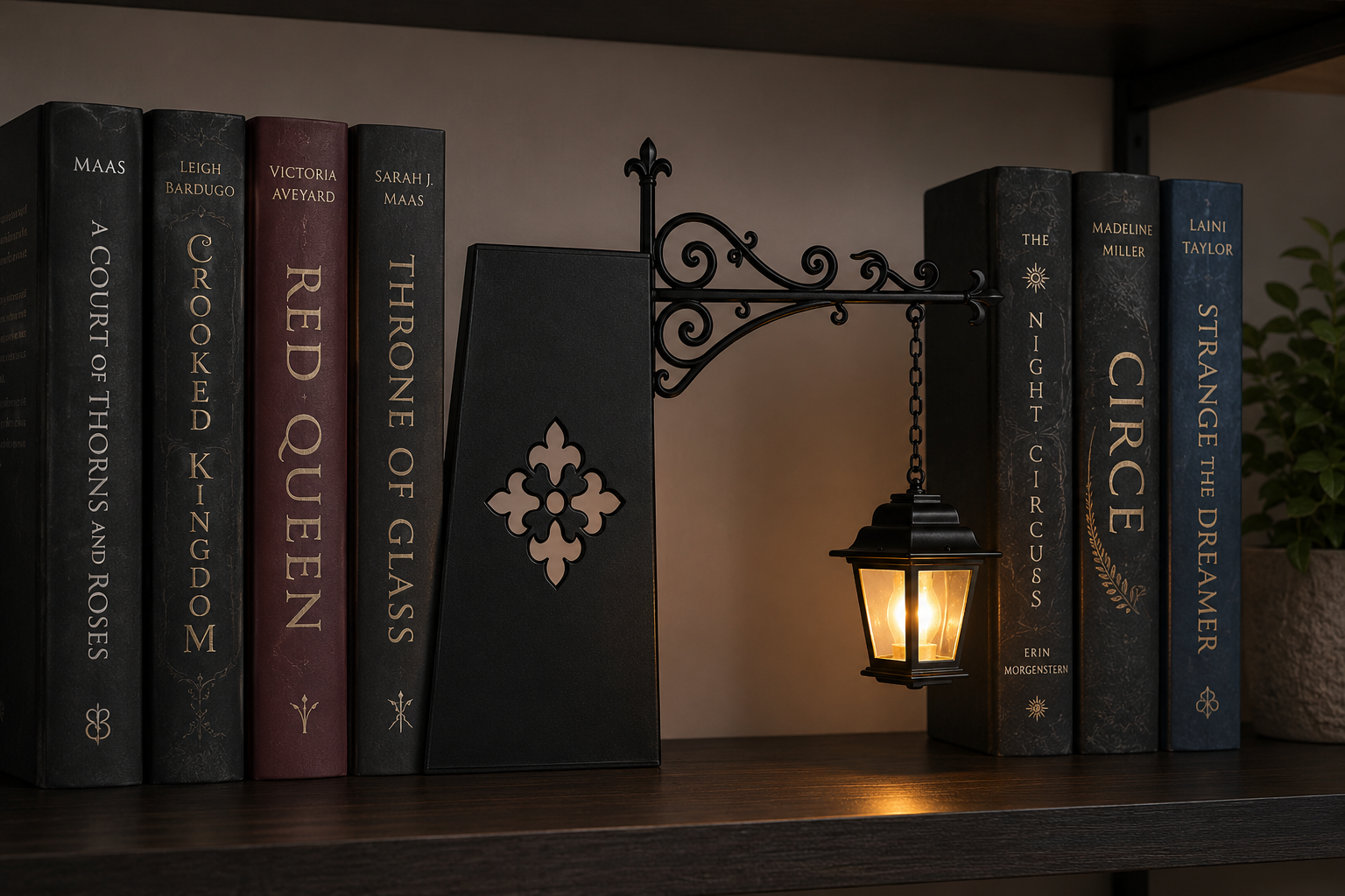Lámpara Lumen entre libros