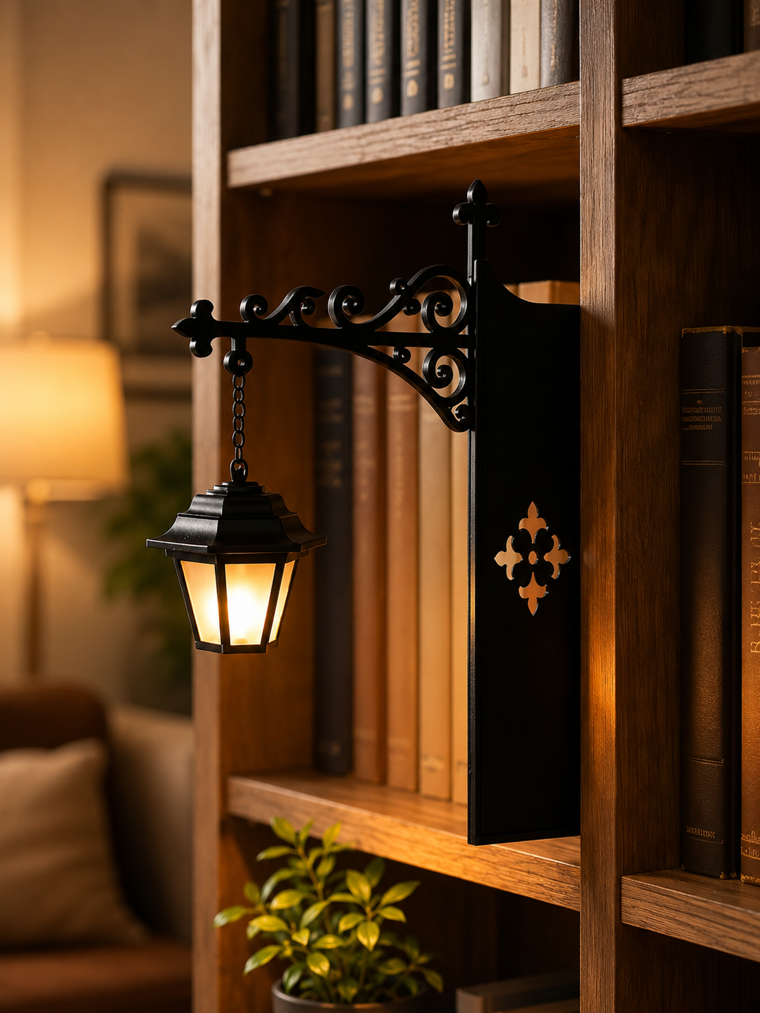 Lámpara Lumen y detalle de estantería
